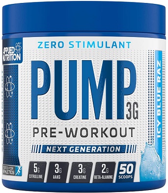 Pump 3G Pre-Workout (Zero Stimulant), Icy Blue Raz (EAN 634158794353) - 375 grams