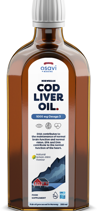 Norwegian Cod Liver Oil, 1000mg Omega 3 (Lemon-Mint) - 250 ml.