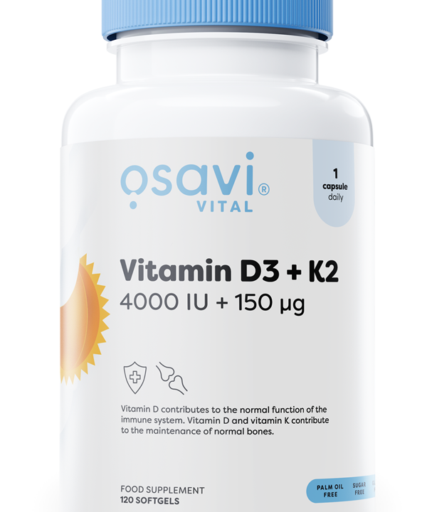 Vitamin D3 + K2, 4000IU + 150mcg - 120 softgels