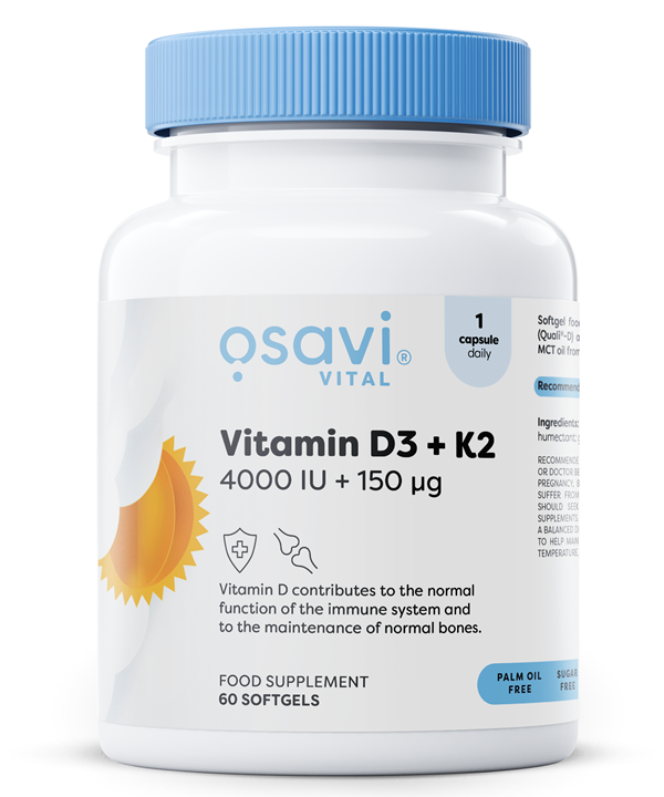 Vitamin D3 + K2, 4000IU + 150mcg - 60 softgels