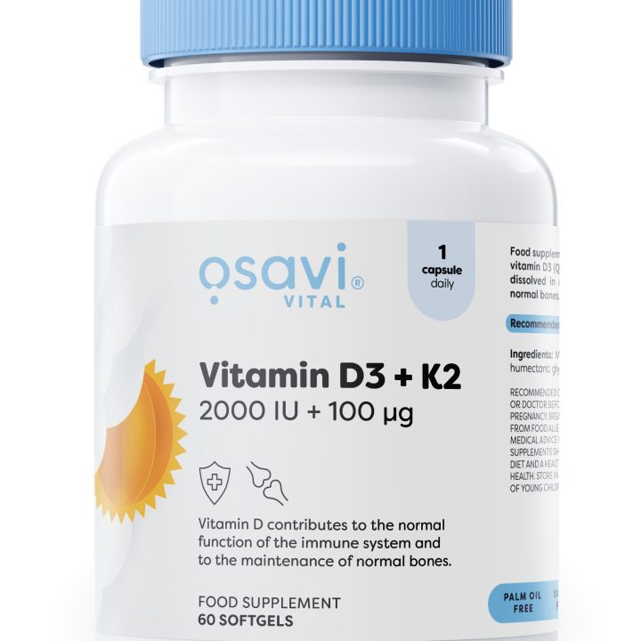 Vitamin D3 + K2, 2000IU + 100mcg - 60 softgels