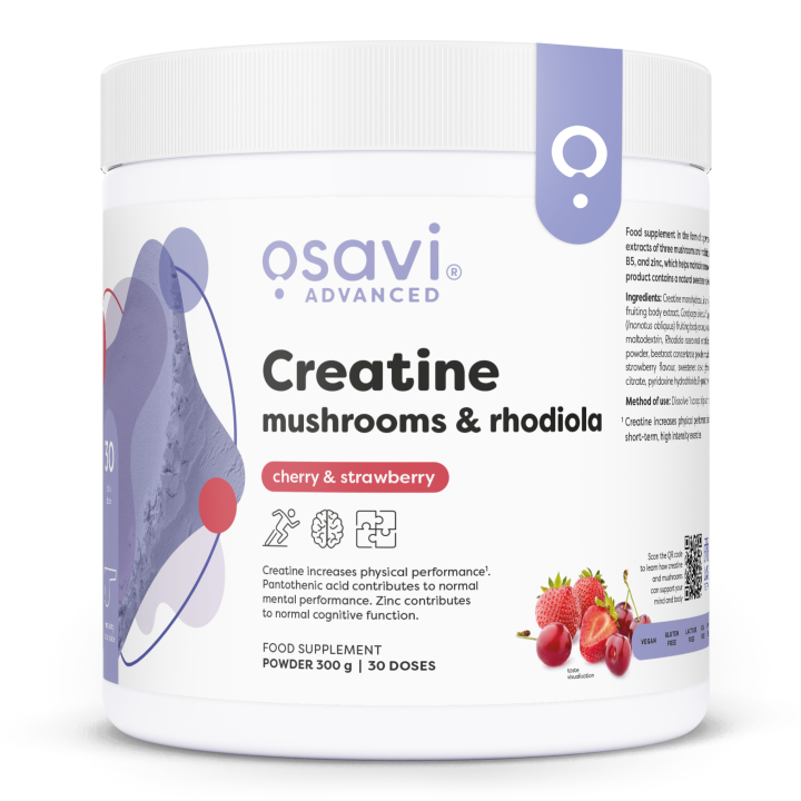 Creatine, Mushrooms & Rhodiola, Cherry & Strawberry - 300 grams
