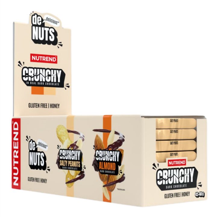 Denuts Crunchy Bar, Salty Peanuts Dark Chocolate - 42 x 40g