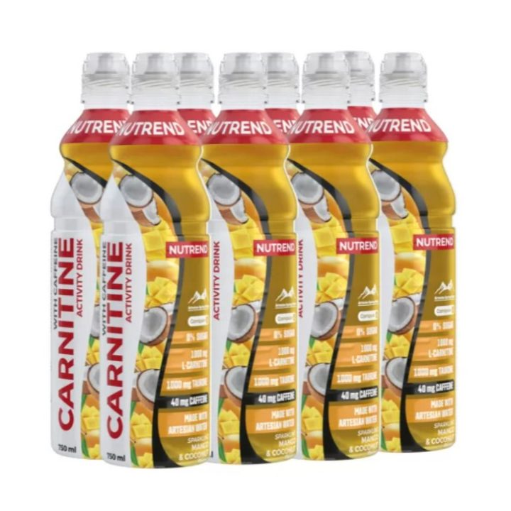 Carnitine Activity Drink with Caffeine, Sparkling Mango & Coconut - 8 x 750 ml.