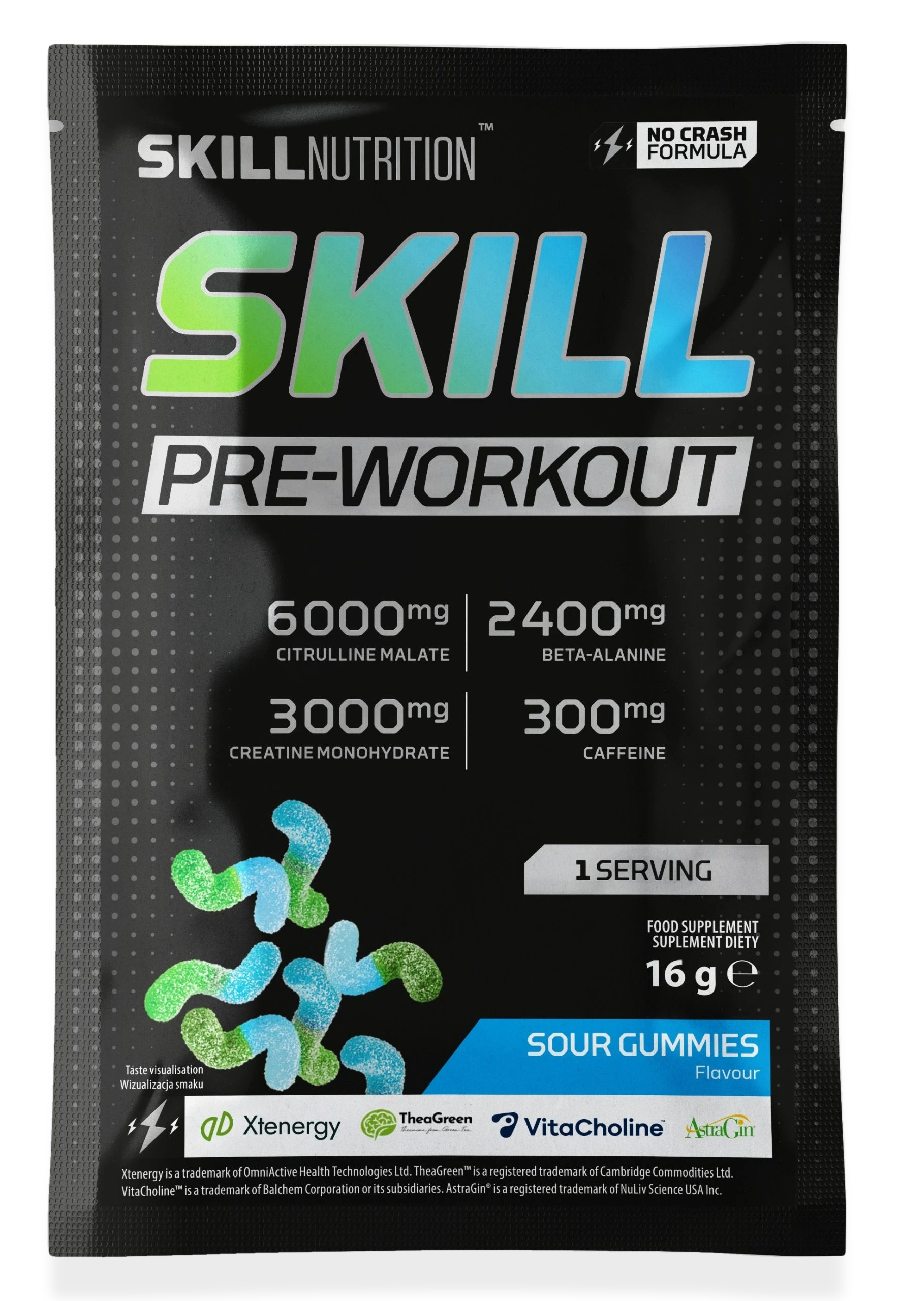 Skill Pre-Workout, Sour Gummies - 16-16.5 grams (1 serving)