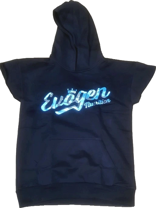 Men's Cap Sleeve Hoodie, Blue Camo Script - Size M