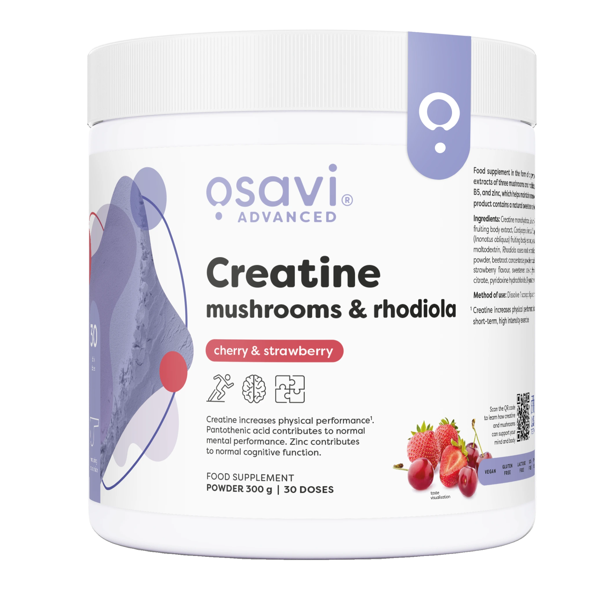 Creatine, Mushrooms & Rhodiola, Cherry & Strawberry - 300 grams