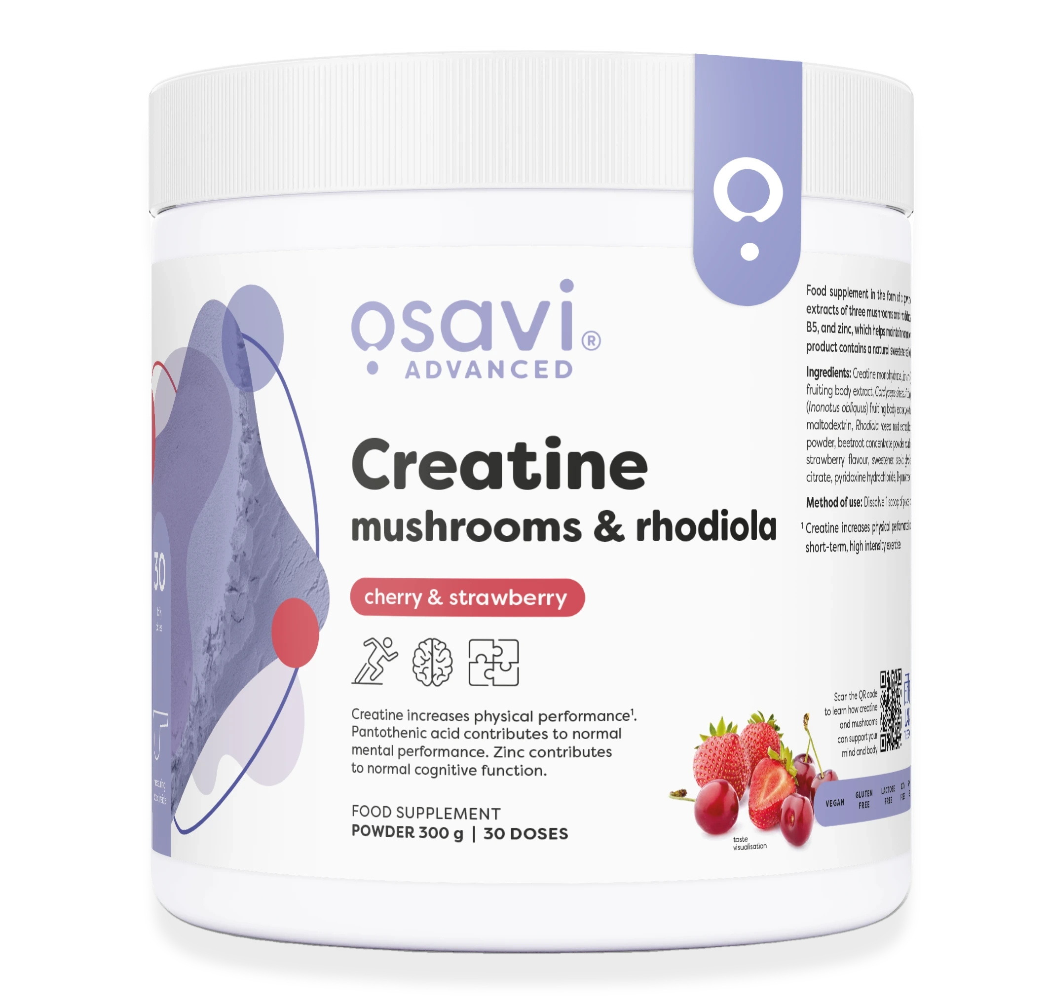 Creatine, Mushrooms & Rhodiola, Cherry & Strawberry - 300 grams