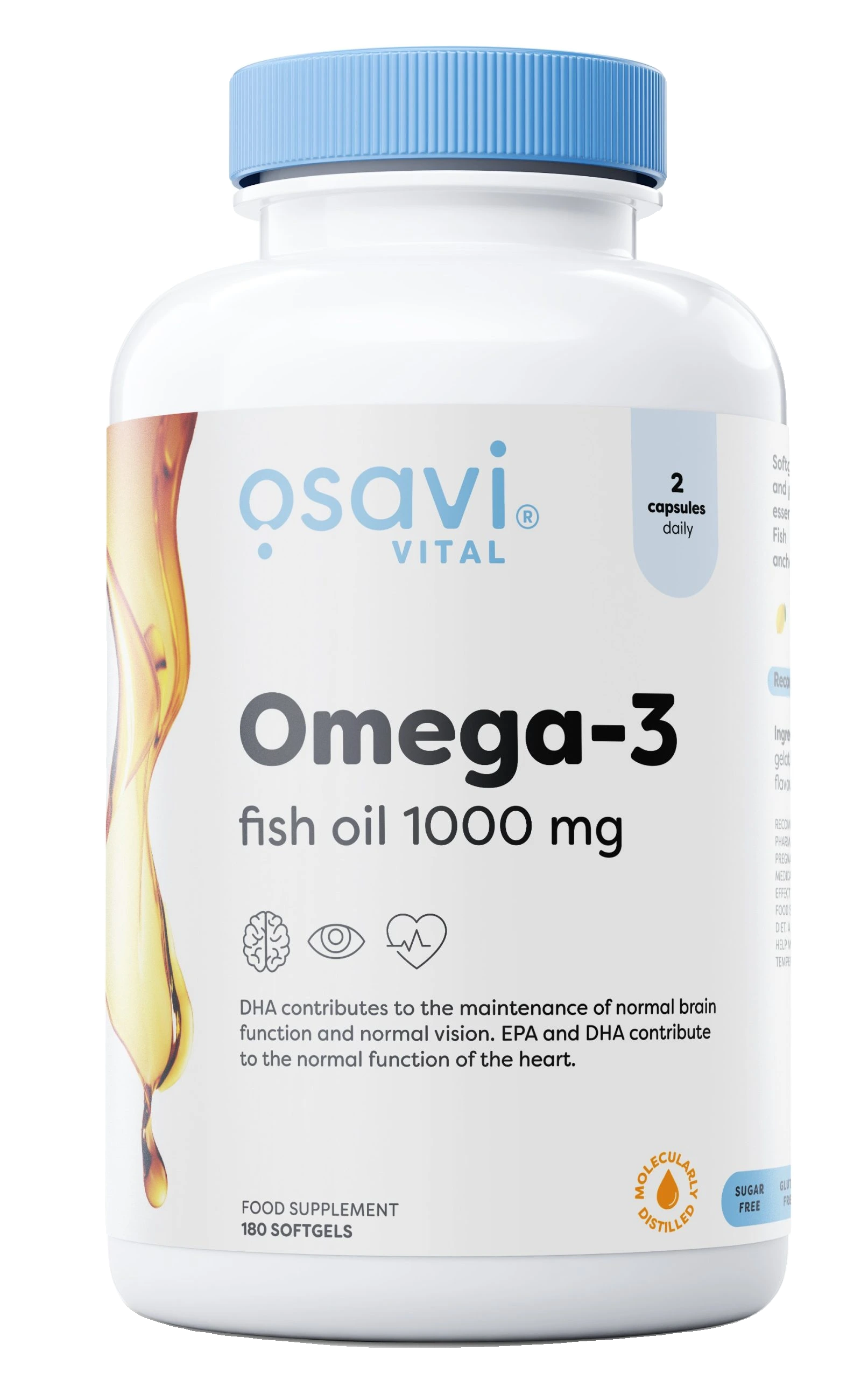 Omega-3 Fish Oil Molecularly Distilled, 1000mg (Lemon) - 180 softgels
