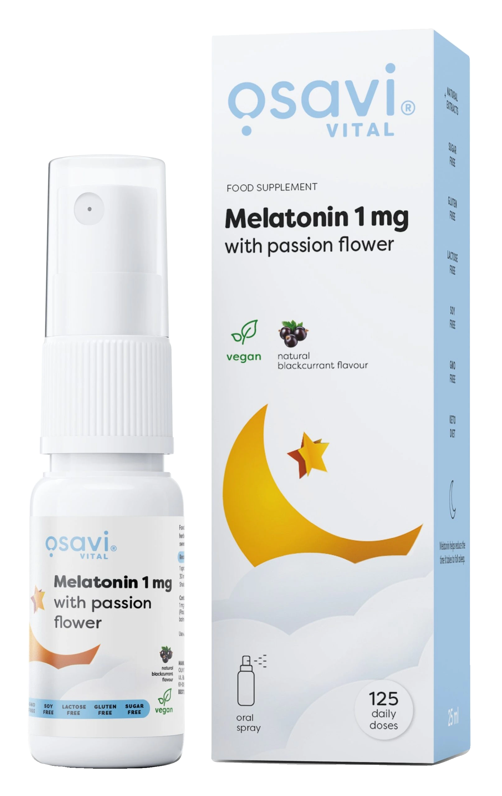 Melatonin with Passion Flower Oral Spray, 1mg (Blackcurrant) - 25 ml.