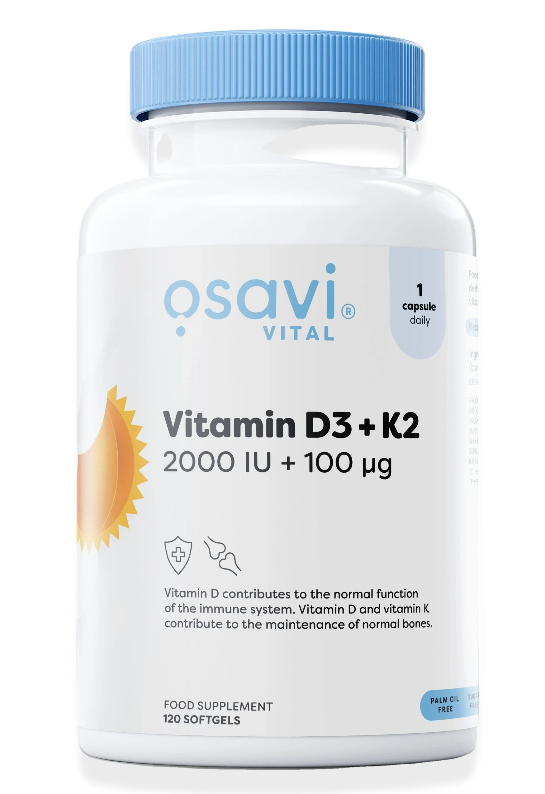 Vitamin D3 + K2, 2000IU + 100mcg - 120 softgels