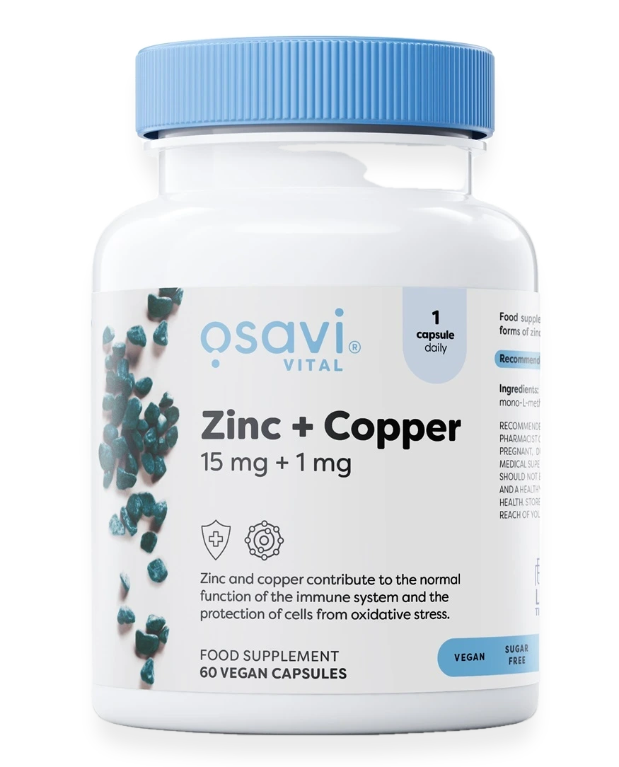 Zinc + Copper, 15mg + 1mg - 60 vegan caps