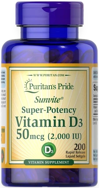 Super-Potency Vitamin D3, 50mcg - 200 softgels