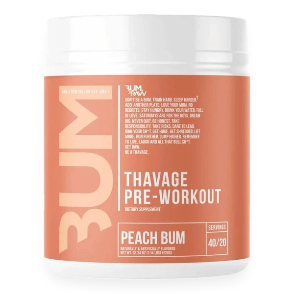 Thavage Pre-Workout, Peach Bum - 520 grams