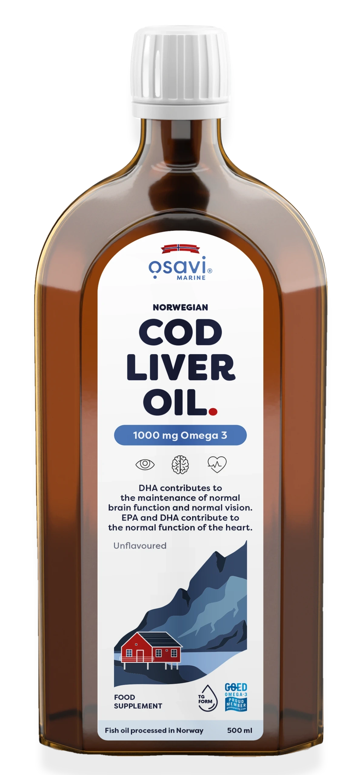 Norwegian Cod Liver Oil, 1000mg Omega 3 (Unflavoured) - 500 ml.