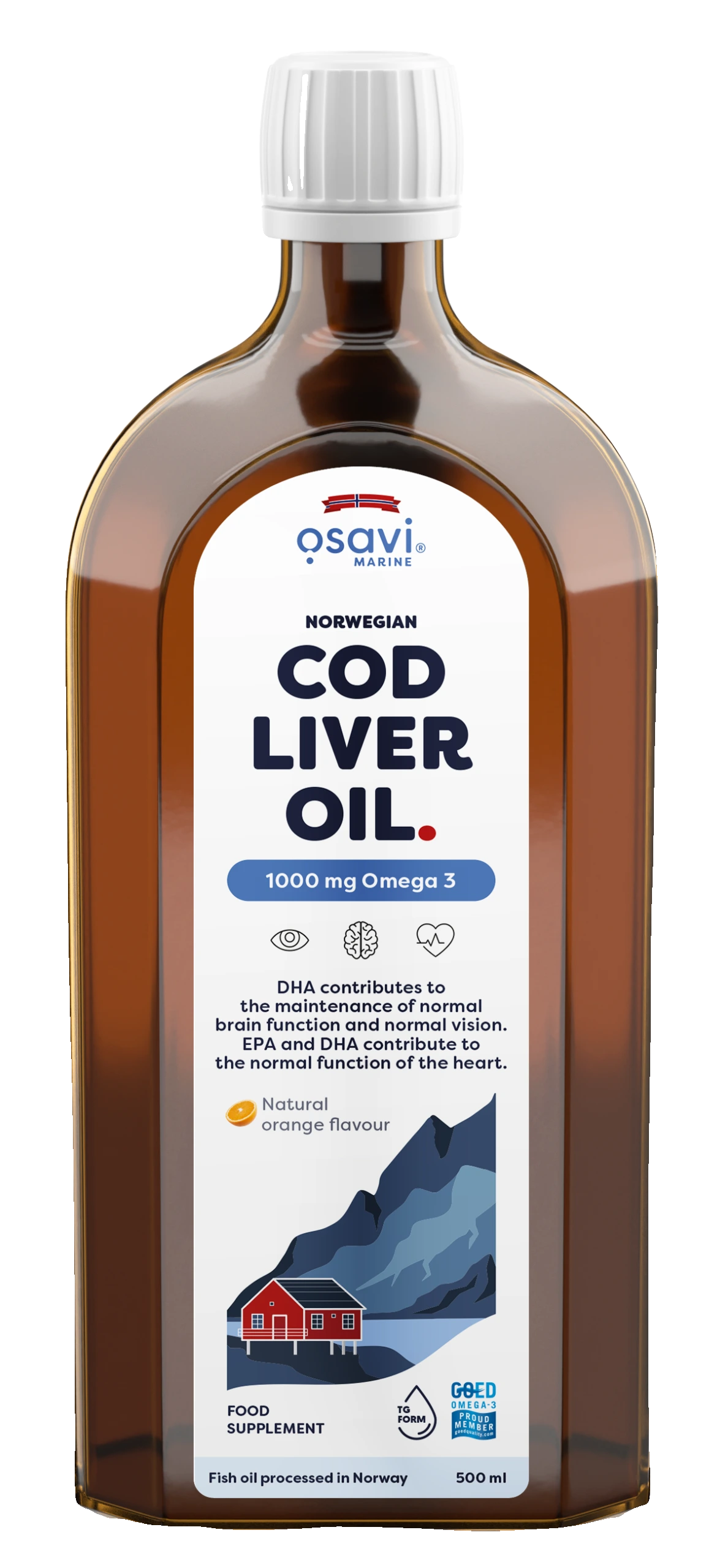 Norwegian Cod Liver Oil, 1000mg Omega 3 (Orange) - 500 ml.