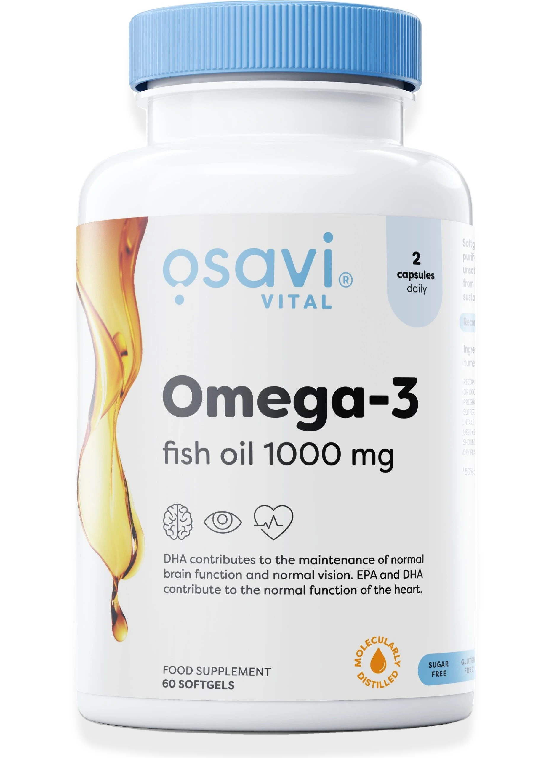 Omega-3 Fish Oil Molecularly Distilled, 1000mg - 60 softgels