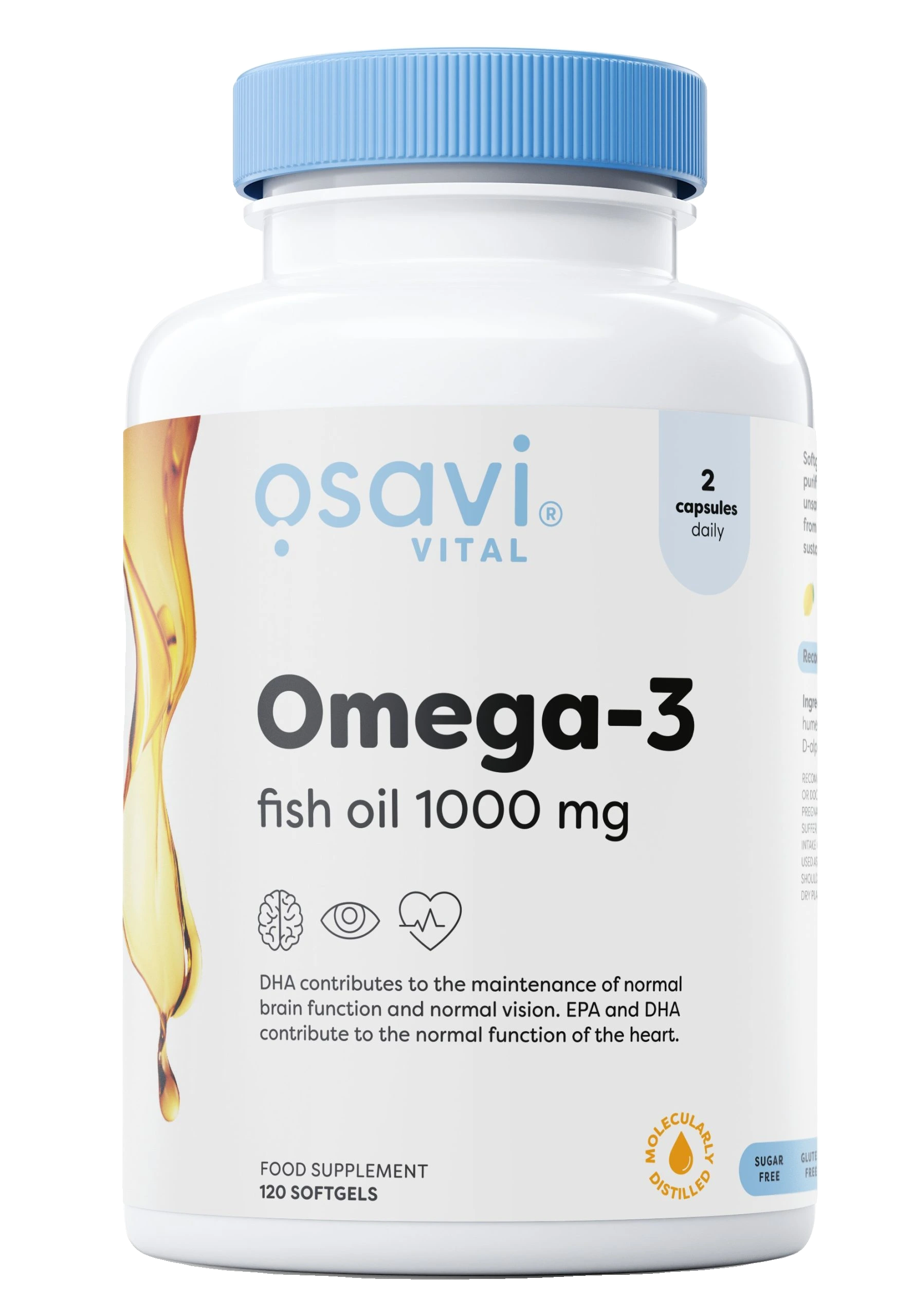 Omega-3 Fish Oil Molecularly Distilled, 1000mg - 120 softgels