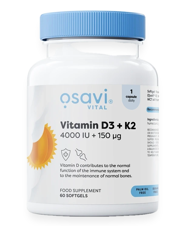Vitamin D3 + K2, 4000IU + 150mcg - 60 softgels