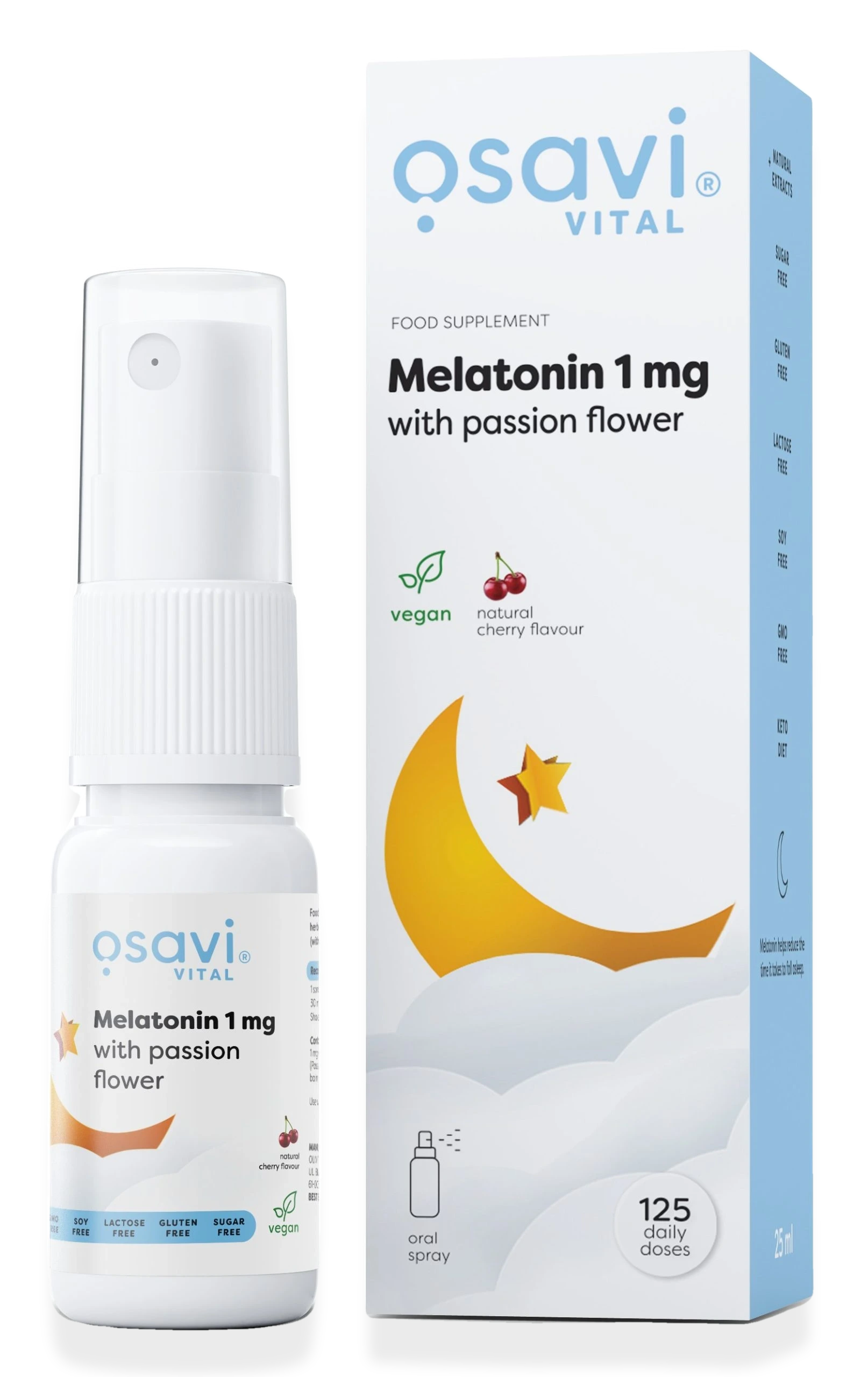 Melatonin with Passion Flower Oral Spray, 1mg (Cherry) - 25 ml.