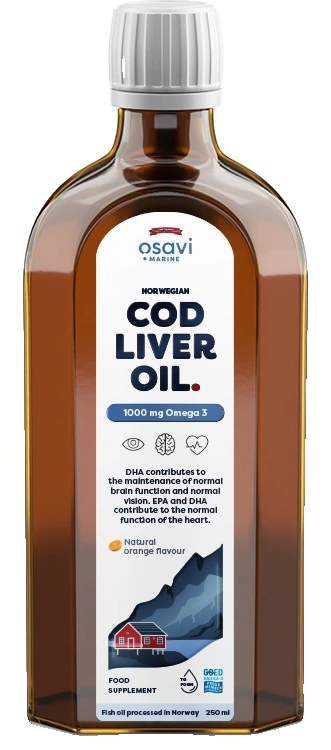 Norwegian Cod Liver Oil, 1000mg Omega 3 (Orange) - 250 ml.