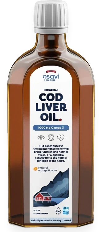 Norwegian Cod Liver Oil, 1000mg Omega 3 (Orange) - 250 ml.