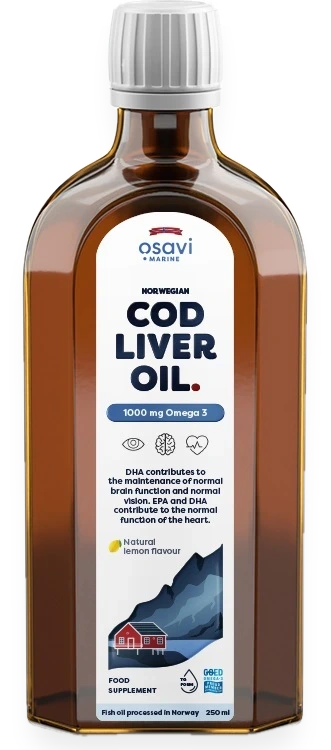 Norwegian Cod Liver Oil, 1000mg Omega 3 (Lemon) - 250 ml.