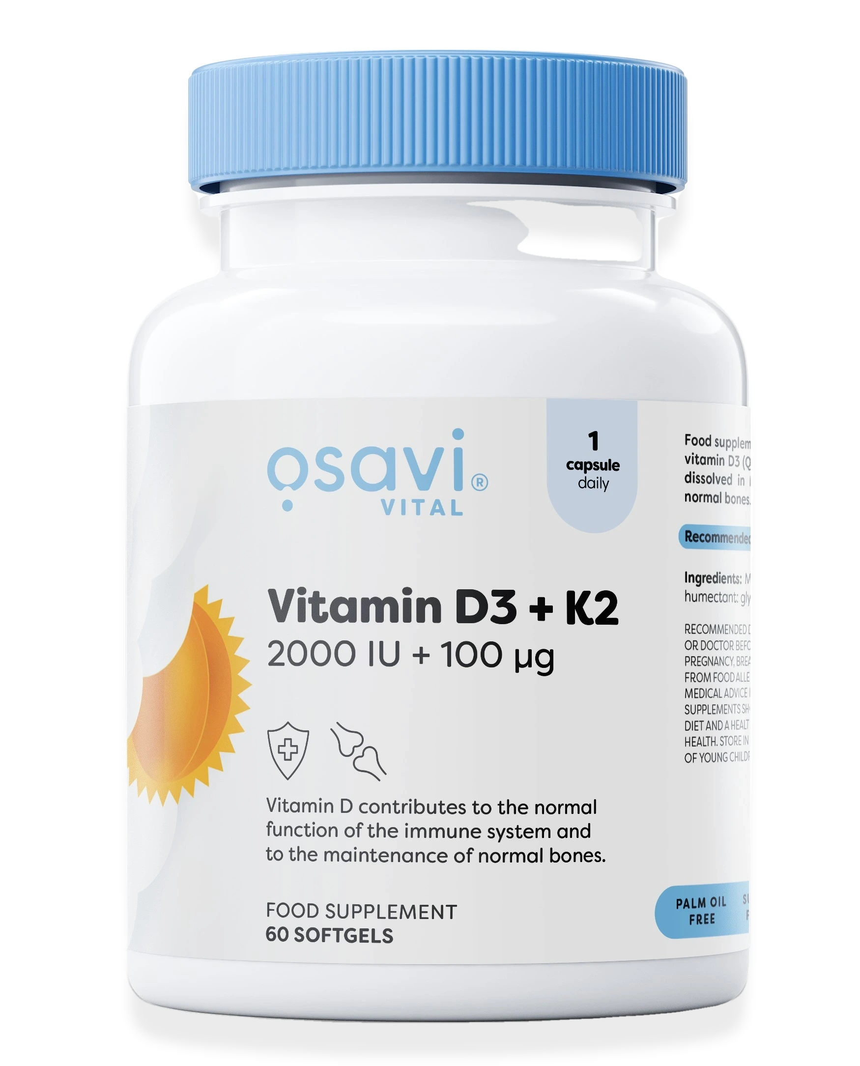 Vitamin D3 + K2, 2000IU + 100mcg - 60 softgels