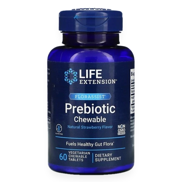 Florassist Prebiotic Chewable, Natural Strawberry - 60 vegetarian chewable tabs