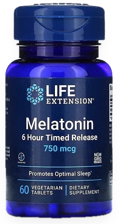 Melatonin 6 Hour Timed Release, 750mcg - 60 vegetarian tabs
