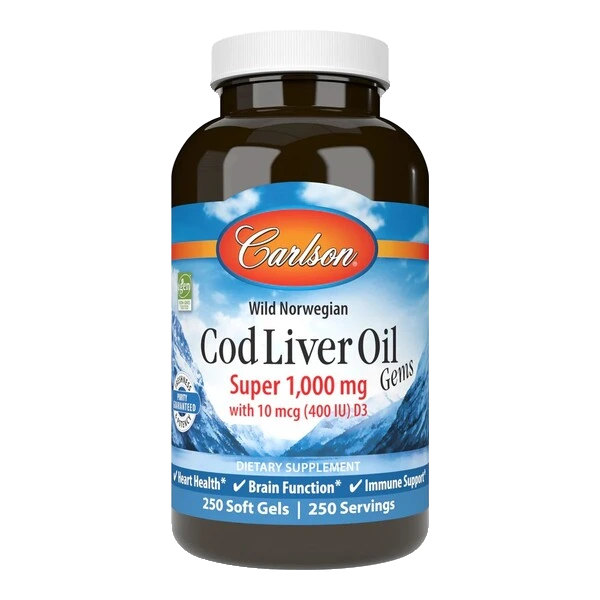 Wild Norwegian Cod Liver Oil Gems, 1000mg - 250 softgels