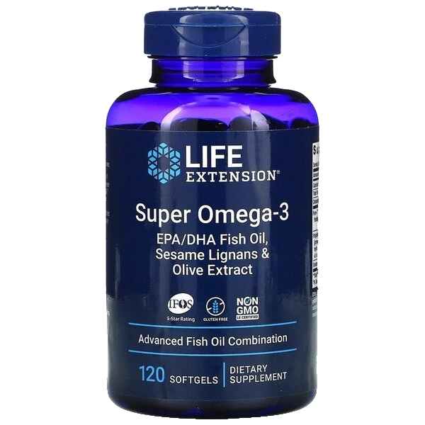Super Omega-3 EPA/DHA Fish Oil, Sesame Lignans & Olive Extract - 120 softgels
