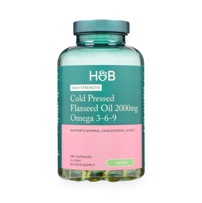 High Strength Cold Pressed Flaxseed Oil Omega 3-6-9, 2000mg - 180 vcaps