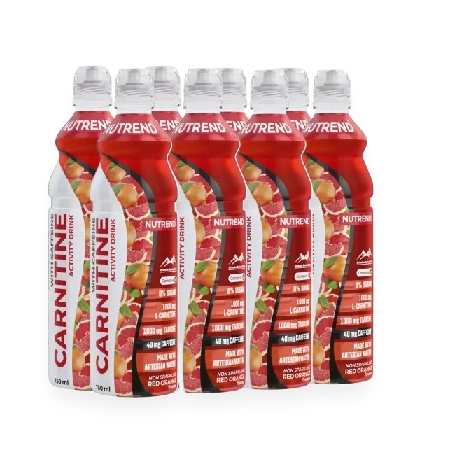 Carnitine Activity Drink with Caffeine, Non Sparkling Red Orange - 8 x 750 ml.