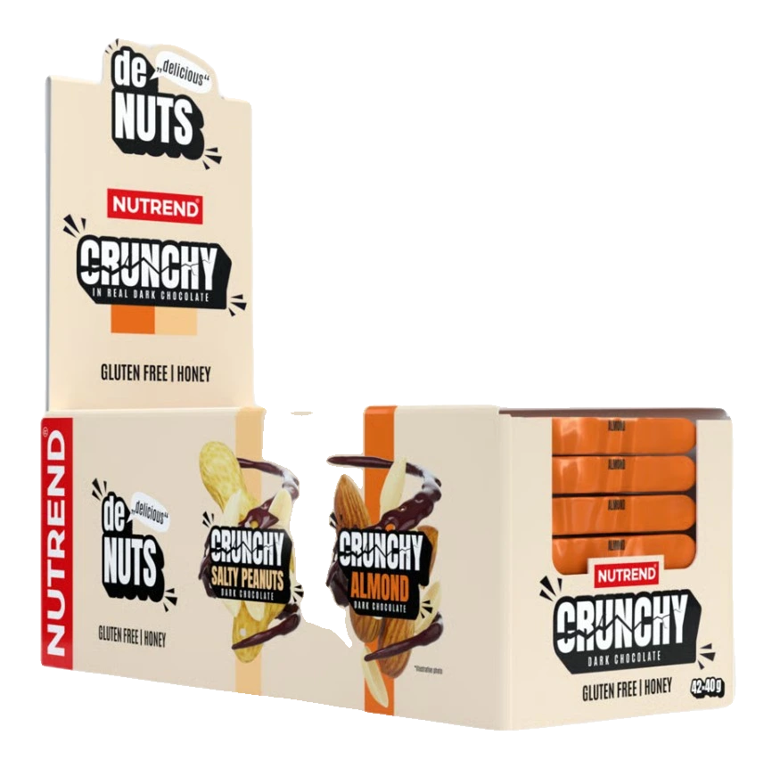 Denuts Crunchy Bar, Almond Dark Chocolate - 42 x 40g