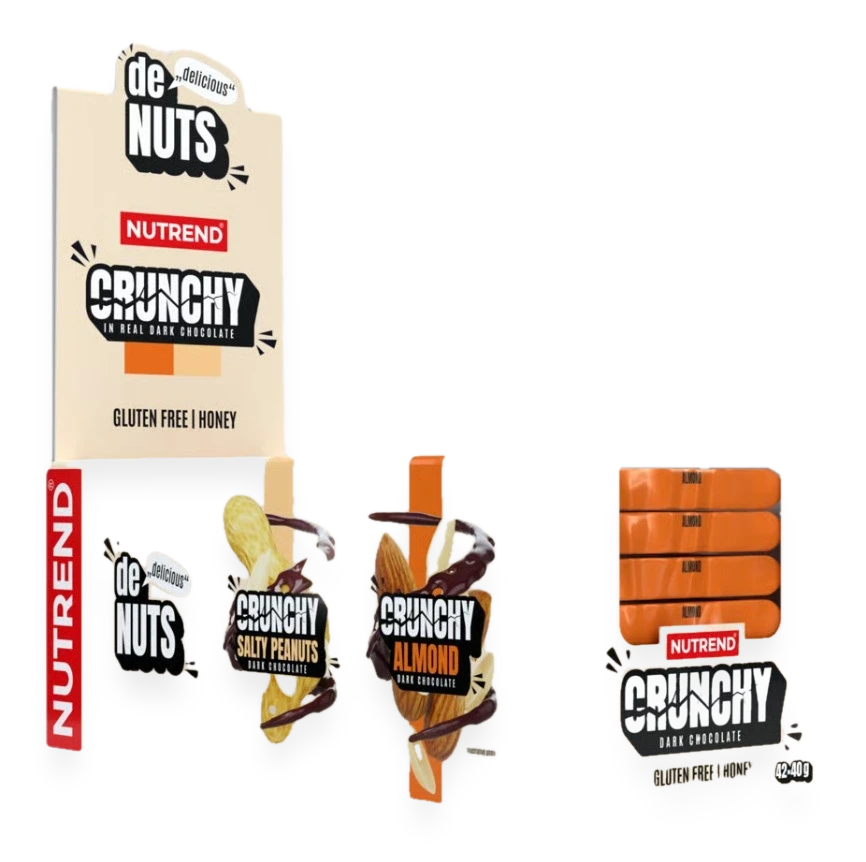 Denuts Crunchy Bar, Almond Dark Chocolate - 42 x 40g