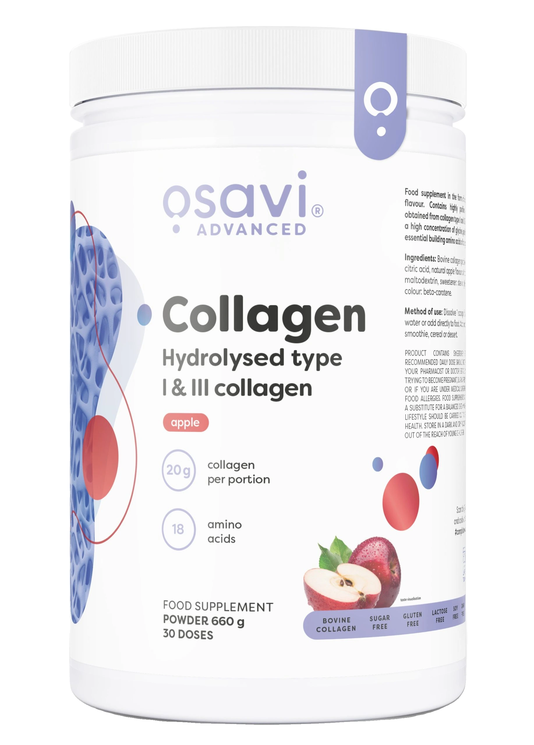 Collagen Hydrolysed Type I & III, Apple - 660 grams