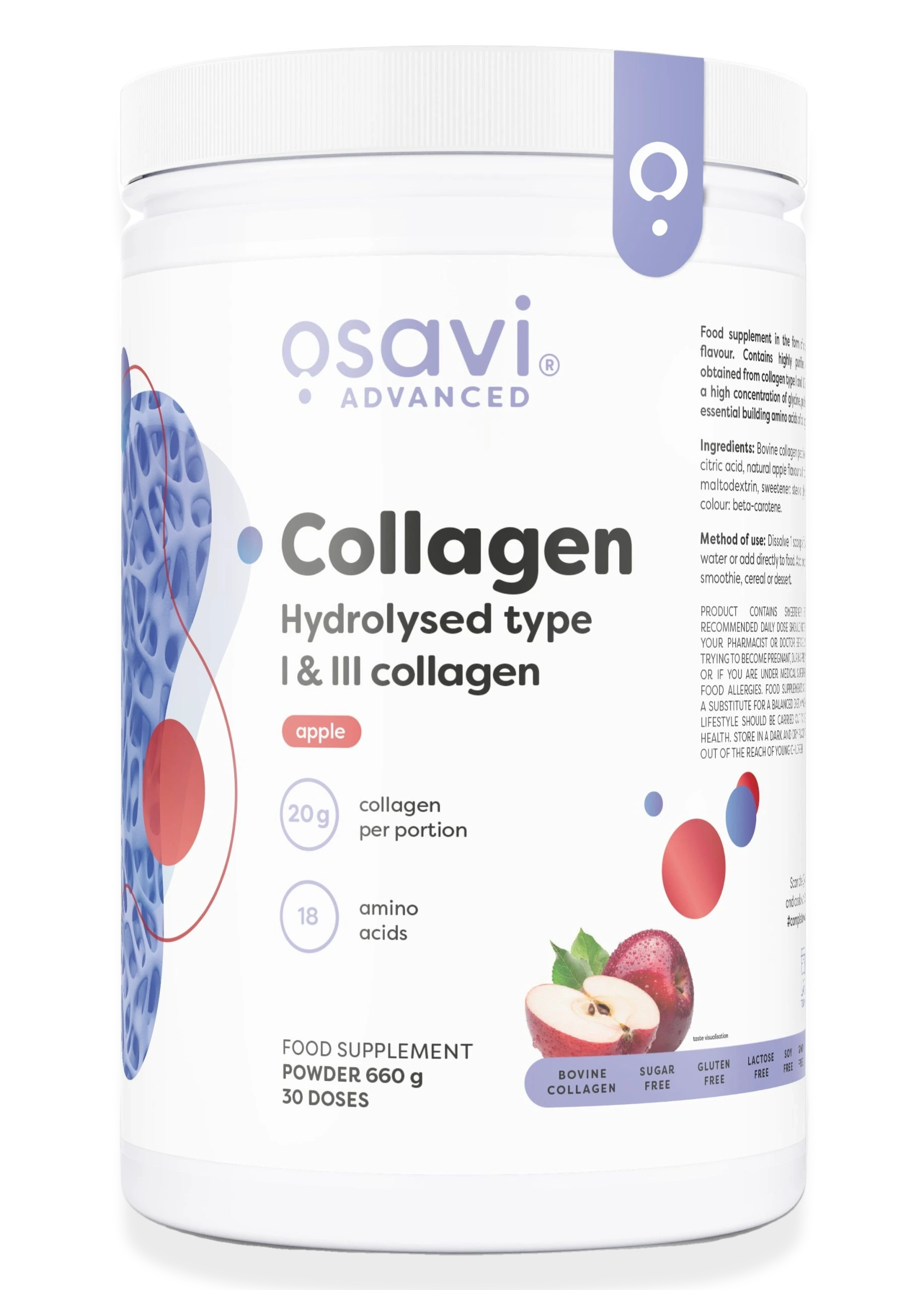 Collagen Hydrolysed Type I & III, Apple - 660 grams