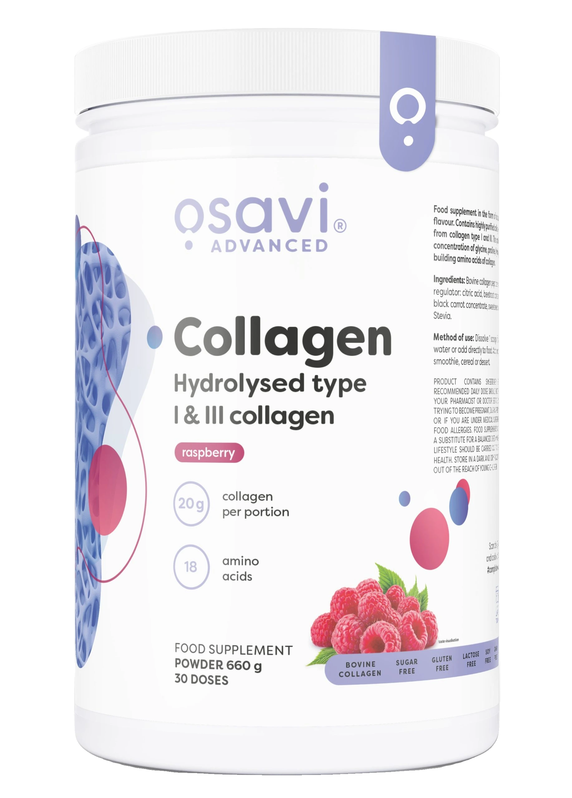 Collagen Hydrolysed Type I & III, Raspberry - 660 grams