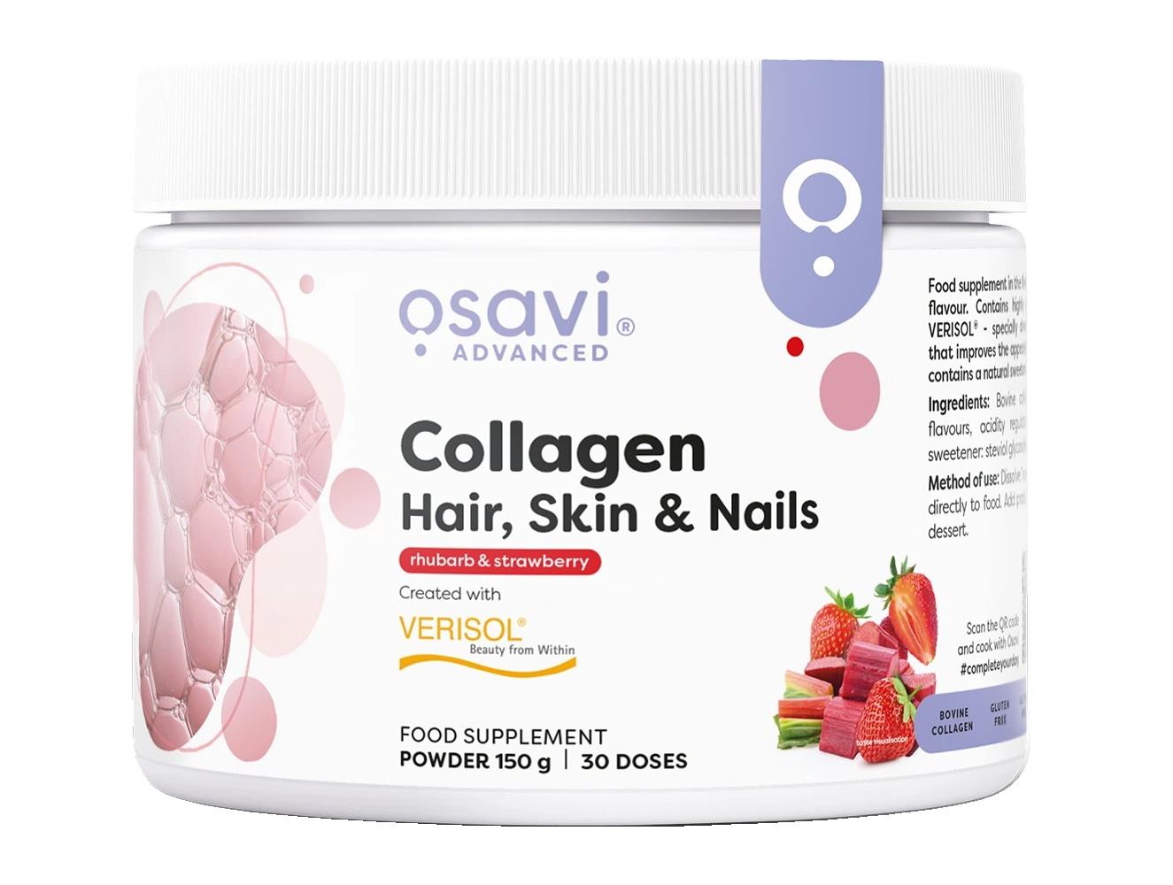 Collagen Peptides (Hair Skin & Nails), Rhubarb & Strawberry - 150 grams