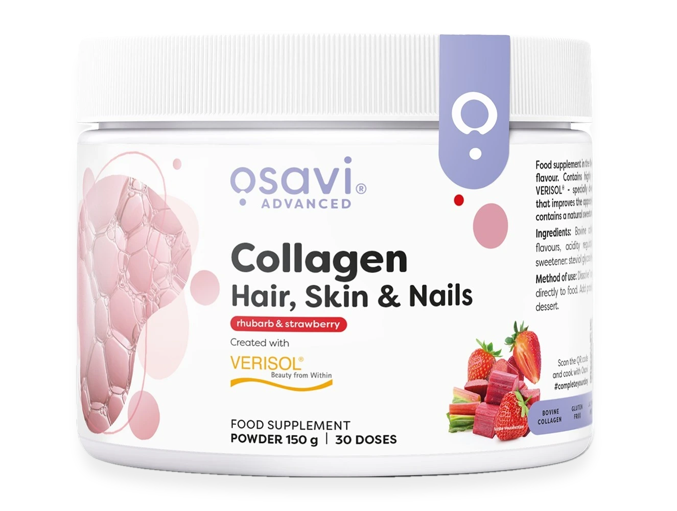 Collagen Peptides (Hair Skin & Nails), Rhubarb & Strawberry - 150 grams
