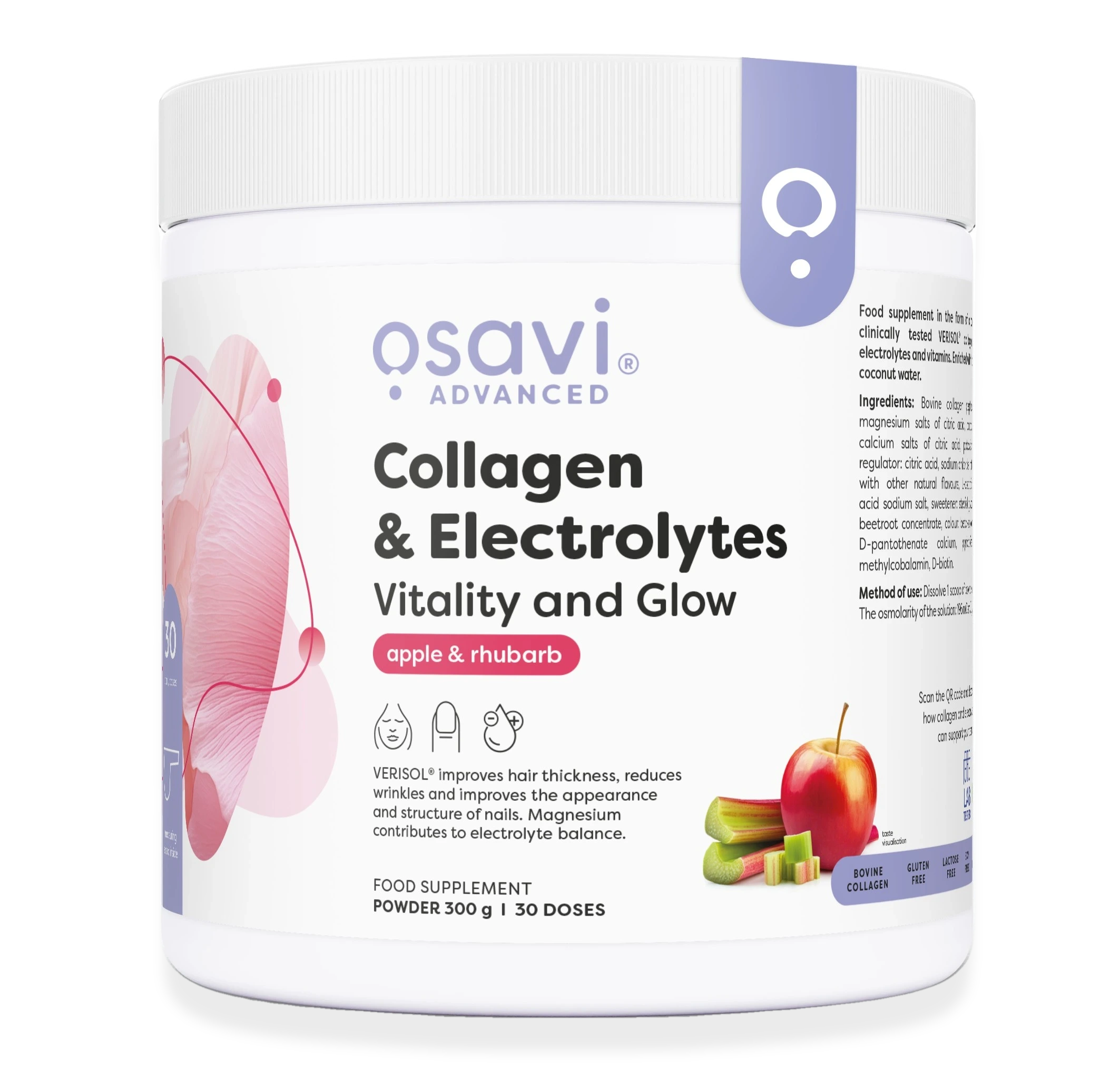 Collagen Electrolytes Vitality and Glow, Apple & Rhubarb - 300 grams