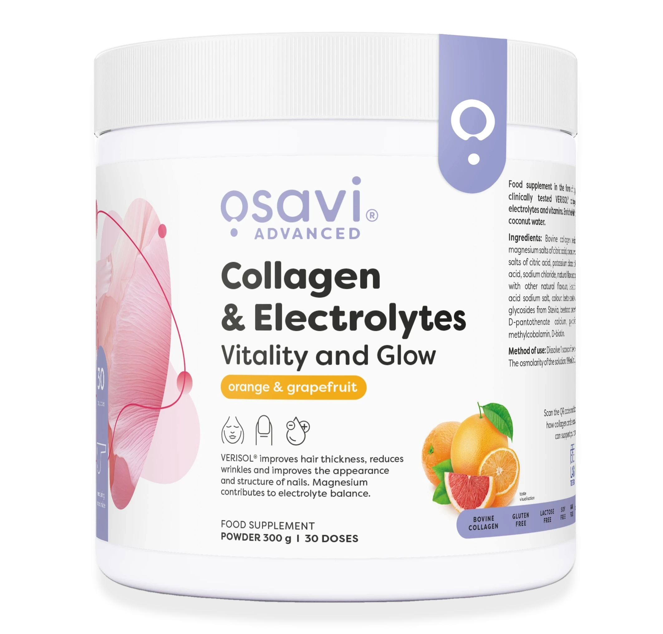 Collagen Electrolytes Vitality and Glow, Orange & Grapefruit - 300 grams